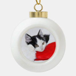 Schattigee Kitten in Santa Hat Keramische Bal Ornament
