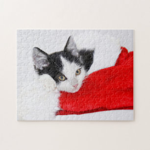Schattigee Kitten in Santa Hat Legpuzzel