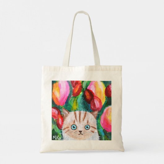 Schattigee kitten in tulpentuin Schattige kattenku Tote Bag (Achterkant)