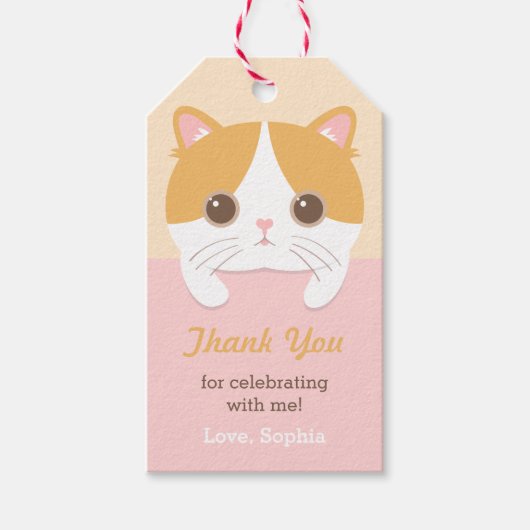 Schattigee kitten kat dank u verjaardagsfeestje ca cadeaulabel (Voorkant)