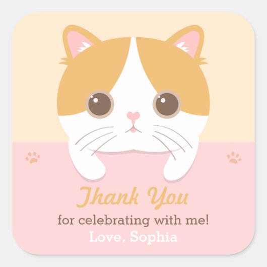 Schattigee kitten kat dank u verjaardagsfeestje St Vierkante Sticker (Voorkant)