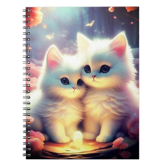 Schattigee kitten kat & licht met vlinders spranke notitieboek (Voorkant)