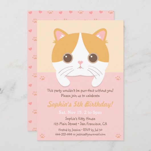 Schattigee kitten kat meisjes verjaardagsfeestuitn kaart (Voorkant / Achterkant)