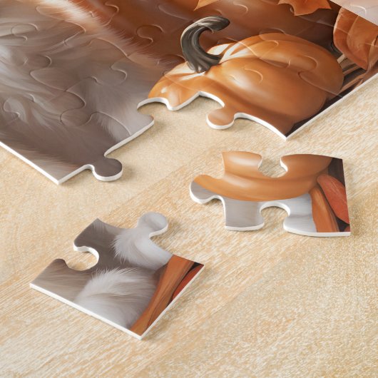 Schattigee Kitten Kat Pompoen Herfst Herfst Aangep Legpuzzel (Zijkant)