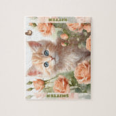 Schattigee Kitten Kat Roos Bloemen Zomer Custom Na Legpuzzel (Verticaal)