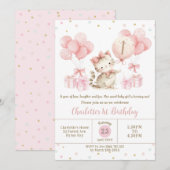 Schattigee kitten kat roze ballonnen 1e 2e 3e verj kaart (Voorkant / Achterkant)