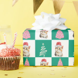 Schattigee kitten kat Santa Merry Kerstboom feest Cadeaupapier