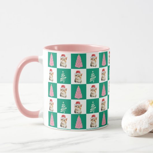 Schattigee kitten kat Santa Merry Kerstboom feest Mok (Met donut)