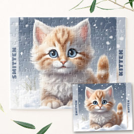 Schattigee Kitten Kat Winter Sneeuw Custom Name Legpuzzel