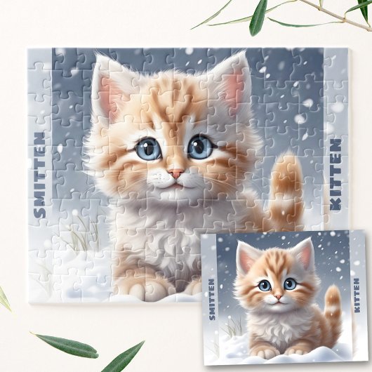 Schattigee Kitten Kat Winter Sneeuw Custom Name Legpuzzel