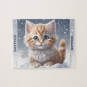 Schattigee Kitten Kat Winter Sneeuw Custom Name Legpuzzel (Horizontaal)