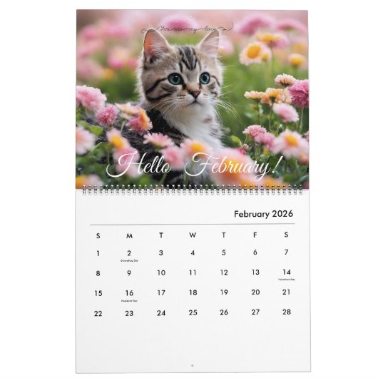 Schattigee Kitten Kattenbloem Dagelijks Maandelijk Kalender (Feb 2026)