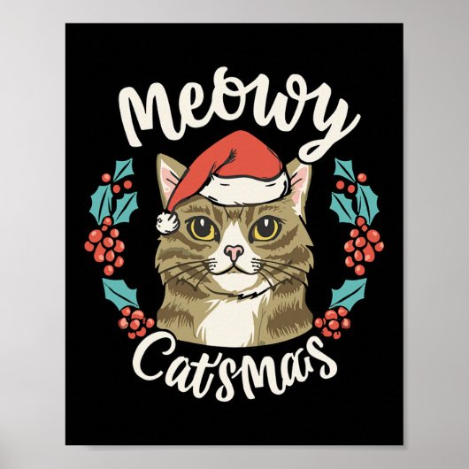 Schattigee Kitten Kerstman Hat Meowy Catmas Mannen Poster (Voorkant)