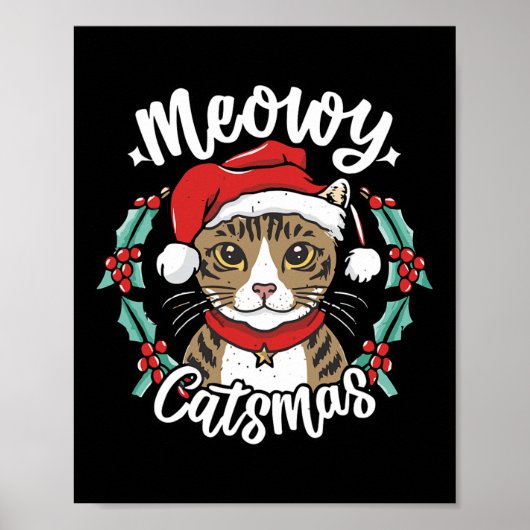 Schattigee Kitten Kerstman Hat Meowy Catmas Mannen Poster (Voorkant)