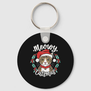 Schattigee Kitten Kerstman Hat Meowy Catmas Mannen Sleutelhanger
