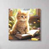 Schattigee kitten leest een boek canvas afdruk (Voorkant)