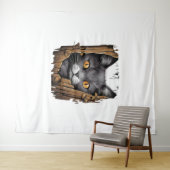 Schattigee kitten looks van gescheurde stof - Cats Wandkleed (In Situ (horizontaal))