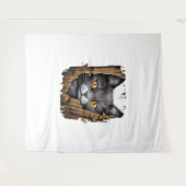 Schattigee kitten looks van gescheurde stof - Cats Wandkleed (Voorkant (horizontaal))