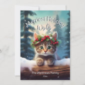 Schattigee Kitten Merriest Christmas Snowing Woodl Feestdagenkaart (Voorkant)