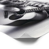 Schattigee kitten met akoestische gitaar potlood p poster (Hoek)