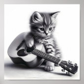 Schattigee kitten met akoestische gitaar potlood p poster (Voorkant)