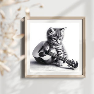 Schattigee kitten met akoestische gitaar potlood p poster