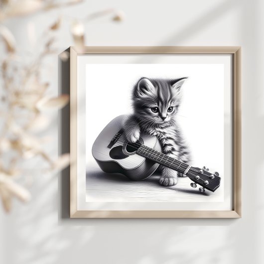 Schattigee kitten met akoestische gitaar potlood p poster