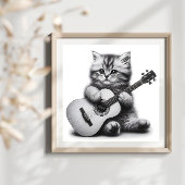 Schattigee kitten met akoestische gitaar potlood p poster