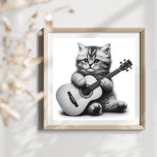 Schattigee kitten met akoestische gitaar potlood p poster