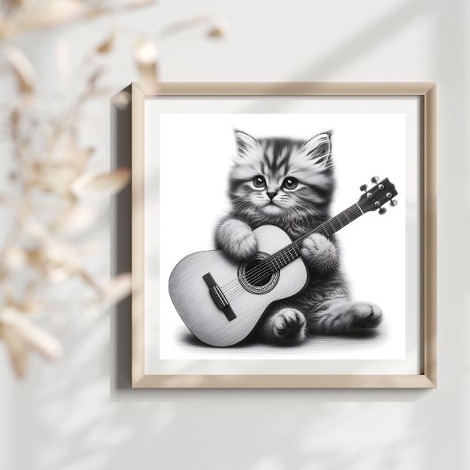 Schattigee kitten met akoestische gitaar potlood p poster