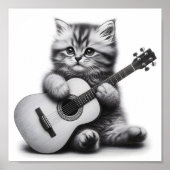 Schattigee kitten met akoestische gitaar potlood p poster (Voorkant)