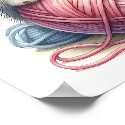 Schattigee kitten met bol garen grillige kat poster (Hoek)