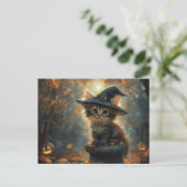 Schattigee kitten met een heks Pet Briefkaart (Staand voorkant)