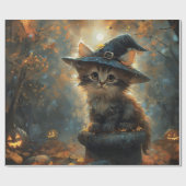 Schattigee kitten met een heks Pet decoupage Cadeaupapier (Vlak)