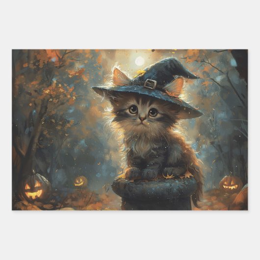 Schattigee kitten met een heks Pet decoupage Inpakpapier Vel (Voorkant 3)