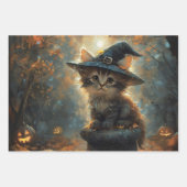Schattigee kitten met een heks Pet decoupage Inpakpapier Vel (Voorkant)