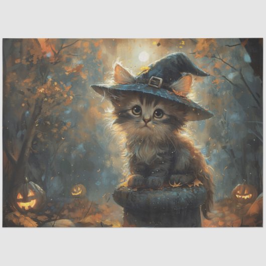 Schattigee kitten met een heks Pet decoupage Tissuepapier (Voorkant)