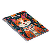 Schattigee kitten met grillige folk art bloemen notitieboek (Rechterzijde)