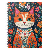 Schattigee kitten met grillige folk art bloemen notitieboek (Voorkant)