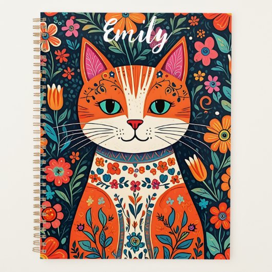 Schattigee kitten met grillige folk art bloemen planner (Voorkant)