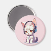 Schattigee kitten met hoofdtelefoon charme magneet (Voorkant / Achterkant)