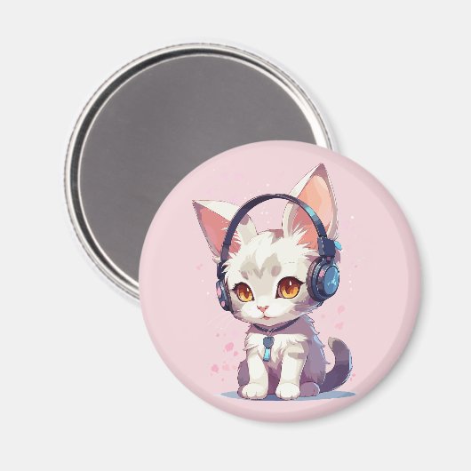 Schattigee kitten met hoofdtelefoon charme magneet (Voorkant / Achterkant)
