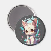 Schattigee kitten met hoofdtelefoon Magic Magneet (Voorkant / Achterkant)
