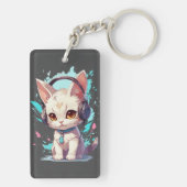 Schattigee kitten met hoofdtelefoon Magic Sleutelhanger (achterkant)