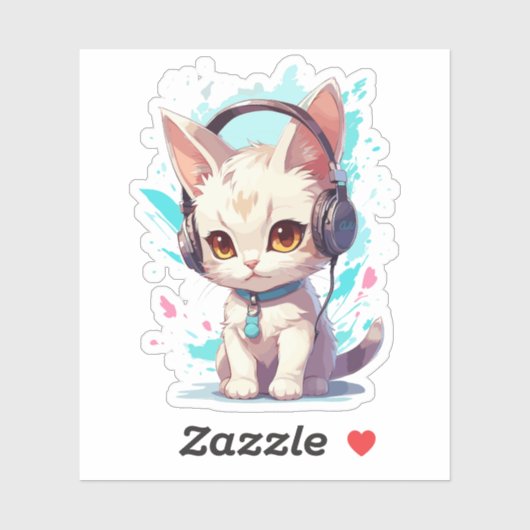 Schattigee kitten met hoofdtelefoon Magic Sticker (Vel)