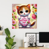 Schattigee kitten met Moederdag-hart Poster (Thuiskantoor)