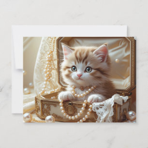 Schattigee kitten met parels in een juwelendoos briefkaart