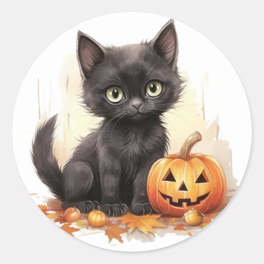 Schattigee kitten met pompoen Halloween Stickers (Voorkant)