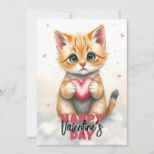 Schattigee kitten met roze hart Valentijnsdag Kaart (Voorkant)