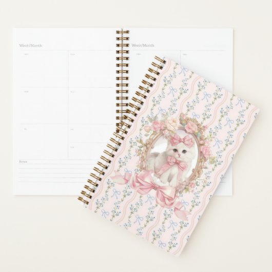 Schattigee kitten met roze strikjes en bloemig Not Planner (Display)